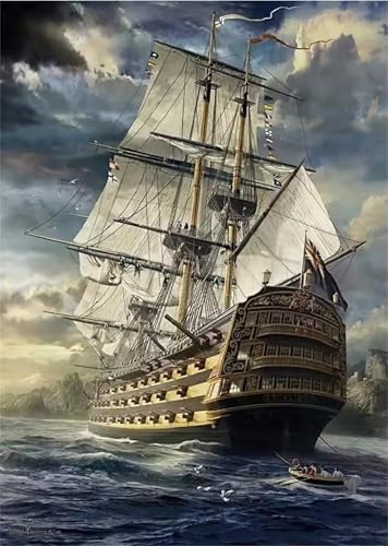 Puzzles für Erwachsene 1000 Teile, Sailboat Waves Artwork Puzzle 75 x 50 cm, Bunte DIY-Puzzles für Heimdekoration Familienpuzzle für Einsteiger und Kinder von QiHon