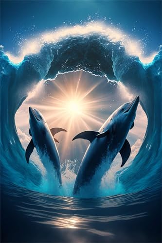 Puzzles für Erwachsene 1000 Teile, Sunshine Dolphin Artwork Puzzle 75 x 50 cm, Bunte DIY-Puzzles für Heimdekoration Familienpuzzle für Einsteiger und Kinder von QiHon
