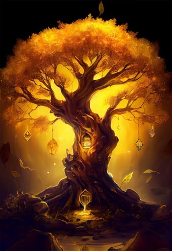 Puzzles für Erwachsene 1000 Teile, Tree Yellow Artwork Puzzle 75 x 50 cm, Bunte DIY-Puzzles für Heimdekoration Familienpuzzle für Einsteiger und Kinder von QiHon