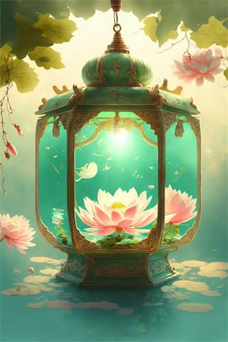 Puzzles für Erwachsene 120 Teile, Pink Lotus Lantern Artwork Puzzle 25 x 20 cm, Bunte DIY-Puzzles für Heimdekoration Familienpuzzle für Einsteiger und Kinder von QiHon