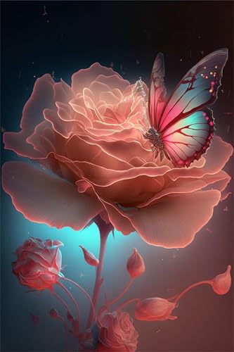 Puzzles für Erwachsene 120 Teile, Red Rose Butterfly Artwork Puzzle 25 x 20 cm, Bunte DIY-Puzzles für Heimdekoration Familienpuzzle für Einsteiger und Kinder von QiHon