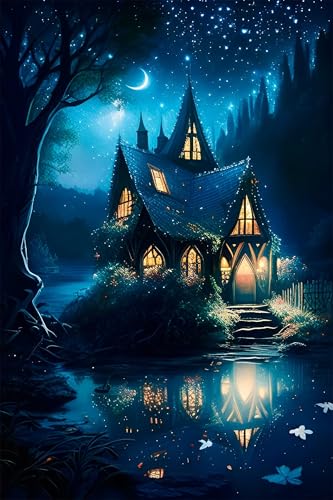 Puzzles für Erwachsene 120 Teile, Starry Night Lodge Artwork Puzzle 25 x 20 cm, Bunte DIY-Puzzles für Heimdekoration Familienpuzzle für Einsteiger und Kinder von QiHon