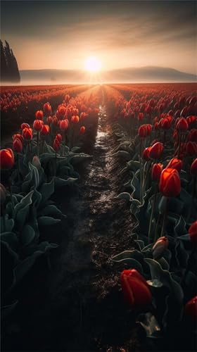 Puzzles für Erwachsene 120 Teile, Sunrise Red Tulips Artwork Puzzle 25 x 20 cm, Bunte DIY-Puzzles für Heimdekoration Familienpuzzle für Einsteiger und Kinder von QiHon