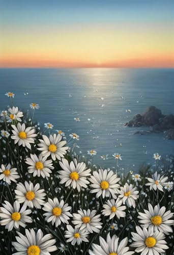 Puzzles für Erwachsene 120 Teile, White Daisies Sea Artwork Puzzle 25 x 20 cm, Bunte DIY-Puzzles für Heimdekoration Familienpuzzle für Einsteiger und Kinder von QiHon