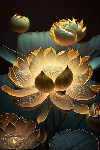Puzzles für Erwachsene 1200 Teile, Golden Lotus Flower Artwork Puzzle 75 x 50 cm, Bunte DIY-Puzzles für Heimdekoration Familienpuzzle für Einsteiger und Kinder von QiHon