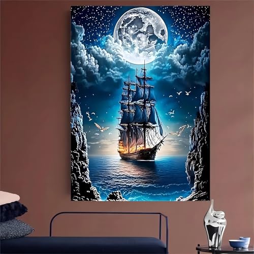 Puzzles für Erwachsene 1200 Teile, Mond Segelboot Artwork Puzzle 75 x 50 cm, Bunte DIY-Puzzles für Heimdekoration Familienpuzzle für Einsteiger und Kinder von QiHon