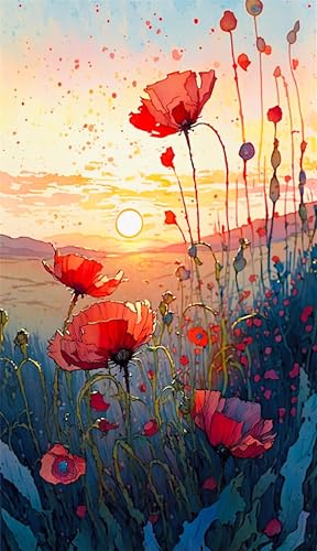 Puzzles für Erwachsene 1200 Teile, Poppy Evening Sunset Artwork Puzzle 75 x 50 cm, Bunte DIY-Puzzles für Heimdekoration Familienpuzzle für Einsteiger und Kinder von QiHon