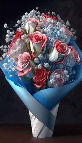 Puzzles für Erwachsene 1500 Teile, Pink Rose Bouquet Artwork Puzzle 87 x 57 cm, Bunte DIY-Puzzles für Heimdekoration Familienpuzzle für Einsteiger und Kinder von QiHon