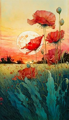 Puzzles für Erwachsene 200 Teile, Mohn Abend Sonnenuntergang Artwork Puzzle 35 x 25 cm, Bunte DIY-Puzzles für Heimdekoration Familienpuzzle für Einsteiger und Kinder von QiHon