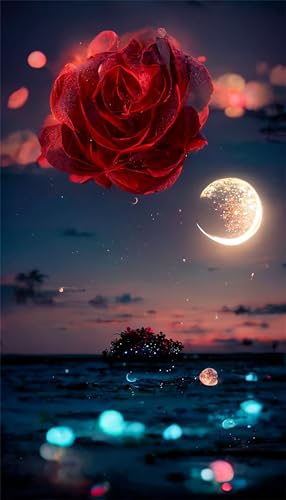 Puzzles für Erwachsene 200 Teile, Red Roses Moonlight Artwork Puzzle 35 x 25 cm, Bunte DIY-Puzzles für Heimdekoration Familienpuzzle für Einsteiger und Kinder von QiHon