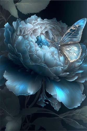 Puzzles für Erwachsene 300 Teile, Blue Peony Butterfly Artwork Puzzle 40 x 28 cm, Bunte DIY-Puzzles für Heimdekoration Familienpuzzle für Einsteiger und Kinder von QiHon