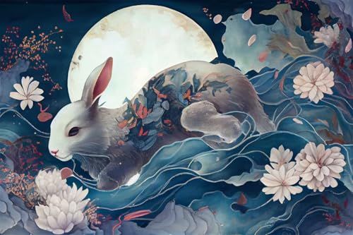 Puzzles für Erwachsene 300 Teile, Flower Bunny Moon Artwork Puzzle 38 x 26 cm, Bunte DIY-Puzzles für Heimdekoration Familienpuzzle für Einsteiger und Kinder Puzzles für Erwachsene 300 Teile, Flower Bunny Moon Artwork Puzzle 38 x 26 cm, Bunte DIY-Puzzles für Heimdekoration Familienpuzzle für Einsteiger und Kinder von QiHon
