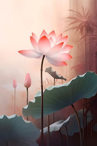 Puzzles für Erwachsene 300 Teile, Lotus Light Pink Artwork Puzzle 40 x 28 cm, Bunte DIY-Puzzles für Heimdekoration Familienpuzzle für Einsteiger und Kinder von QiHon