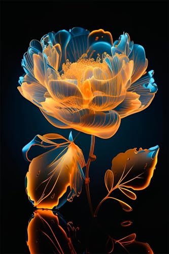 Puzzles für Erwachsene 300 Teile, Orange Blaue Pfingstrosen Artwork Puzzle 40 x 28 cm, Bunte DIY-Puzzles für Heimdekoration Familienpuzzle für Einsteiger und Kinder von QiHon