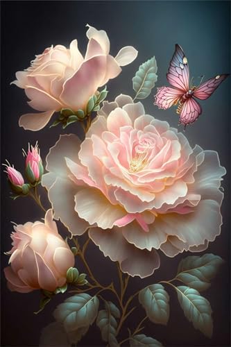 Puzzles für Erwachsene 300 Teile, Pink Flower Butterfly Artwork Puzzle 38 x 26 cm, Bunte DIY-Puzzles für Heimdekoration Familienpuzzle für Einsteiger und Kinder von QiHon