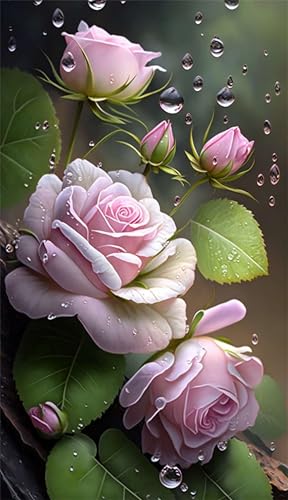 Puzzles für Erwachsene 300 Teile, Pink Rose Droplets Artwork Puzzle 40 x 28 cm, Bunte DIY-Puzzles für Heimdekoration Familienpuzzle für Einsteiger und Kinder von QiHon