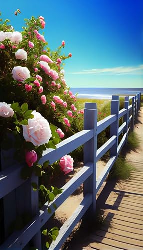 Puzzles für Erwachsene 300 Teile, Rosen am Meer Artwork Puzzle 38 x 26 cm, Bunte DIY-Puzzles für Heimdekoration Familienpuzzle für Einsteiger und Kinder von QiHon