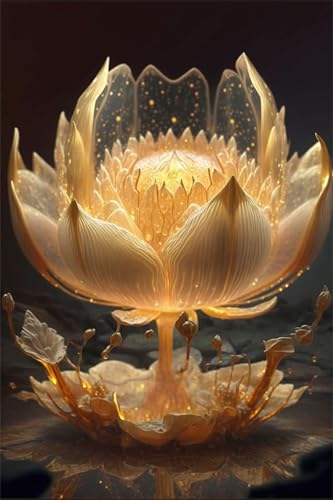 Puzzles für Erwachsene 500 Teile, Golden Lotus Flower Artwork Puzzle 52 x 38 cm, Bunte DIY-Puzzles für Heimdekoration Familienpuzzle für Einsteiger und Kinder von QiHon