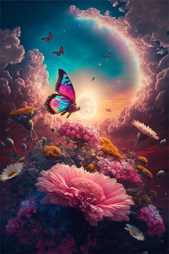 Puzzles für Erwachsene 500 Teile, Pink Daisy Butterfly Artwork Puzzle 52 x 38 cm, Bunte DIY-Puzzles für Heimdekoration Familienpuzzle für Einsteiger und Kinder Puzzles für Erwachsene 500 Teile, Pink Daisy Butterfly Artwork Puzzle 52 x 38 cm, Bunte DIY-Puzzles für Heimdekoration Familienpuzzle für Einsteiger und Kinder von QiHon