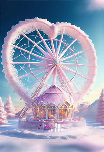 Puzzles für Erwachsene 500 Teile, Pink Ferris Wheel Artwork Puzzle 52 x 38 cm, Bunte DIY-Puzzles für Heimdekoration Familienpuzzle für Einsteiger und Kinder von QiHon