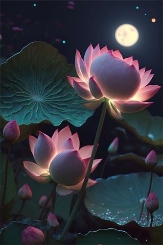 Puzzles für Erwachsene 500 Teile, Pink Lotus Flower Moon Artwork Puzzle 52 x 38 cm, Bunte DIY-Puzzles für Heimdekoration Familienpuzzle für Einsteiger und Kinder Puzzles für Erwachsene 500 Teile, Pink Lotus Flower Moon Artwork Puzzle 52 x 38 cm, Bunte DIY-Puzzles für Heimdekoration Familienpuzzle für Einsteiger und Kinder von QiHon