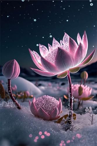 Puzzles für Erwachsene 500 Teile, Pink Snow Lotus Flower Artwork Puzzle 52 x 38 cm, Bunte DIY-Puzzles für Heimdekoration Familienpuzzle für Einsteiger und Kinder von QiHon