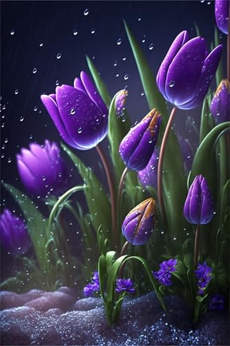 Puzzles für Erwachsene 500 Teile, Purple Tulips Artwork Puzzle 52 x 38 cm, Bunte DIY-Puzzles für Heimdekoration Familienpuzzle für Einsteiger und Kinder von QiHon