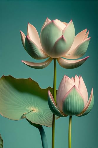 Puzzles für Erwachsene 500 Teile, Rosagrüner Lotus Artwork Puzzle 52 x 38 cm, Bunte DIY-Puzzles für Heimdekoration Familienpuzzle für Einsteiger und Kinder von QiHon