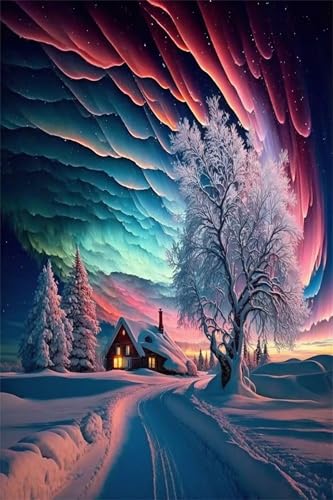 Puzzles für Erwachsene 500 Teile, Winter Night Snow Scene Artwork Puzzle 52 x 38 cm, Bunte DIY-Puzzles für Heimdekoration Familienpuzzle für Einsteiger und Kinder von QiHon