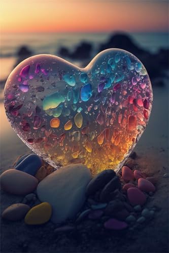 Puzzles für Erwachsene 700 Teile, Beach Heart Pebbles Artwork Puzzle 52 x 38 cm, Bunte DIY-Puzzles für Heimdekoration Familienpuzzle für Einsteiger und Kinder von QiHon