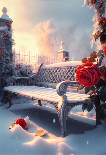 Puzzles für Erwachsene 700 Teile, Bench Rose Snow Artwork Puzzle 52 x 38 cm, Bunte DIY-Puzzles für Heimdekoration Familienpuzzle für Einsteiger und Kinder von QiHon