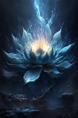 Puzzles für Erwachsene 700 Teile, Blue Lotus Blossom Artwork Puzzle 52 x 38 cm, Bunte DIY-Puzzles für Heimdekoration Familienpuzzle für Einsteiger und Kinder von QiHon
