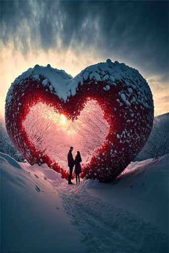 Puzzles für Erwachsene 700 Teile, Couple Snow Red Roses Artwork Puzzle 52 x 38 cm, Bunte DIY-Puzzles für Heimdekoration Familienpuzzle für Einsteiger und Kinder von QiHon