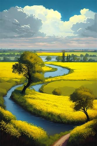 Puzzles für Erwachsene 700 Teile, Gelbe Blumenlandschaft Artwork Puzzle 52 x 38 cm, Bunte DIY-Puzzles für Heimdekoration Familienpuzzle für Einsteiger und Kinder von QiHon