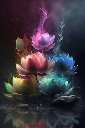 Puzzles für Erwachsene 700 Teile, Pink Blue Lotus Artwork Puzzle 52 x 38 cm, Bunte DIY-Puzzles für Heimdekoration Familienpuzzle für Einsteiger und Kinder von QiHon