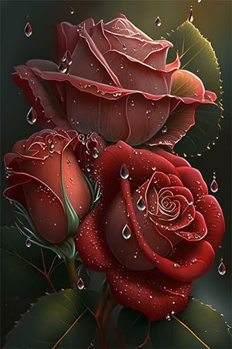Puzzles für Erwachsene 700 Teile, Red Rose Water Drops Artwork Puzzle 52 x 38 cm, Bunte DIY-Puzzles für Heimdekoration Familienpuzzle für Einsteiger und Kinder von QiHon