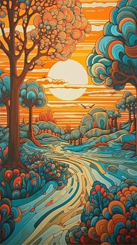 Puzzles für Erwachsene 700 Teile, Tree Sunset Artwork Puzzle 52 x 38 cm, Bunte DIY-Puzzles für Heimdekoration Familienpuzzle für Einsteiger und Kinder von QiHon