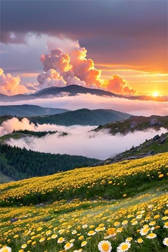 Puzzles für Erwachsene 700 Teile, Weiße Gänseblümchen Sonnenaufgang Artwork Puzzle 52 x 38 cm, Bunte DIY-Puzzles für Heimdekoration Familienpuzzle für Einsteiger und Kinder von QiHon