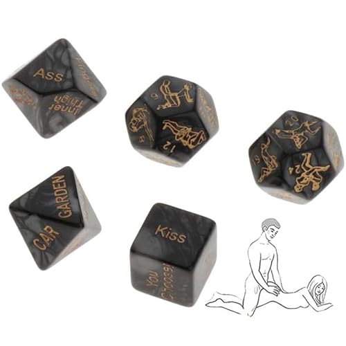 QiKKago 5 In 1 Kunststoff Klassische Schwarze Multifunktion Spiel WüRfel, Kreative Bewegung Anleitung, Paar Geschenke -D26 von QiKKago