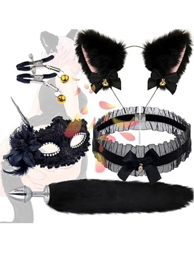 QiKKago Halloween KostüM Schwarzer Fuchs Rollenspiel 5-StüCk-Satz, Camouflage Cosplay-Anzug, Maske, OhrhöRer, PlüSenschwanz, Paargeschenk-K14 QiKKago Halloween KostüM Schwarzer Fuchs Rollenspiel 5-StüCk-Satz, Camouflage Cosplay-Anzug, Maske, OhrhöRer, PlüSenschwanz, Paargeschenk-K14 von QiKKago