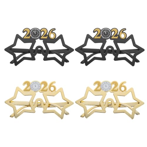 QianShi 4 Stück Neujahrsbrillen 2026 Kunststoff Nummer Brille Rahmen Stern Form Neuheit Lustige Brille Abschlussfeier Party Dekorationen Zubehör Geburtstag Foto Booth Requisiten Weihnachten Kostüm von QianShi