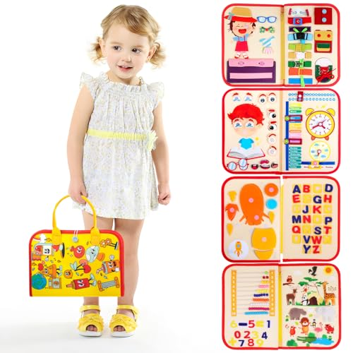 QianShouYan Busy Board 8 in 1 für Kleinkinder ab 2 Jahr - Activity Board Baby Sensorisches Montessori Spielzeug ab 1 2 3 4 5 Jahre Lernspielzeug für Jungen Mädchen von QianShouYan