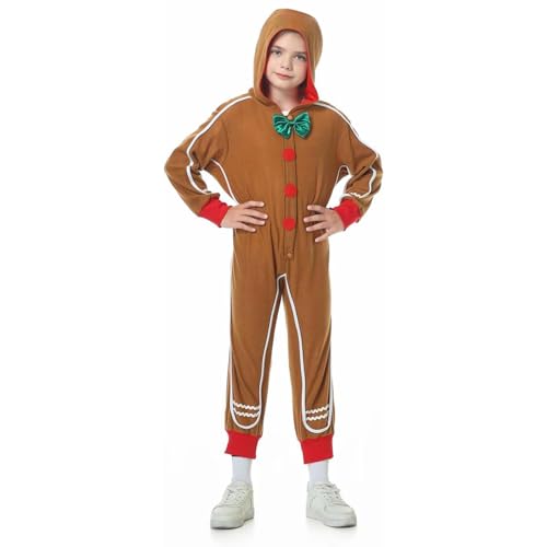 Lebkuchenmann-Kostüm für Kinder, Weihnachtskostüm mit Kapuze für Jungen und Mädchen, 3-14 Jahre (Orange, 3-4T) von Qianderer
