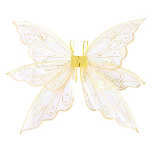 Qianderer Feenflügel, Schmetterlingsflügel, Feenflügel für Erwachsene, Damen, Kinder, Mädchen, Schmetterlingsflügel für Halloween, Weihnachten, Cosplay, Kostüm, Motto-Party (Druck, Gold, 60 x 50 cm) von Qianderer