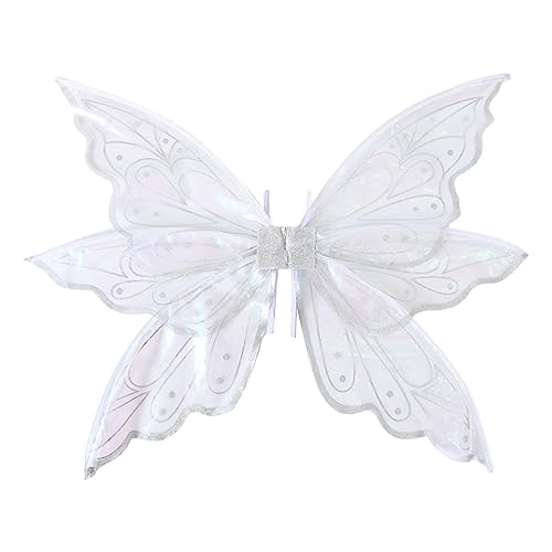 Qianderer Feenflügel, Schmetterlingsflügel, Feenflügel für Erwachsene, Damen, Kinder, Mädchen, Schmetterlingsflügel für Halloween, Weihnachten, Cosplay, Kostüm, Motto-Party (Druck, Silber, 60 x 50 cm) von Qianderer