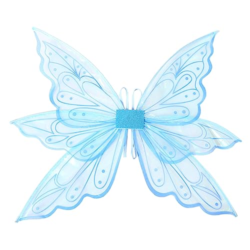 Qianderer Feenflügel, Schmetterlingsflügel, Feenflügel für Erwachsene, Damen, Kinder, Mädchen, Schmetterlingsflügel für Halloween, Weihnachten, Cosplay, Kostüm, Motto-Party (Druck, blau, 60 x 50 cm) von Qianderer