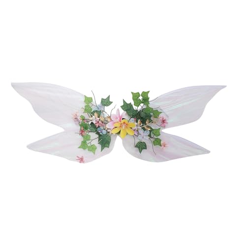 Qianderer Feenflügel für Erwachsene und Frauen, Schmetterlingsflügel mit künstlichen Blumen, Ranken, funkelnde Feenflügel für Halloween, Cosplay-Zubehör (Blau, Einheitsgröße) von Qianderer