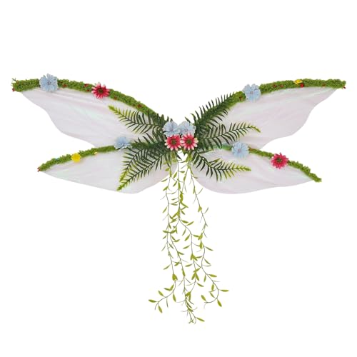 Qianderer Feenflügel für Erwachsene und Frauen, Schmetterlingsflügel mit künstlichen Blumen, Ranken, funkelnde Feenflügel für Halloween, Cosplay-Zubehör (Grau, Einheitsgröße) von Qianderer