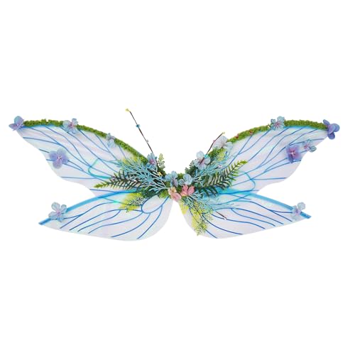 Qianderer Feenflügel für Erwachsene und Frauen, Schmetterlingsflügel mit künstlichen Blumen, Ranken, funkelnde Feenflügel für Halloween, Cosplay-Zubehör (Grün, Einheitsgröße) von Qianderer