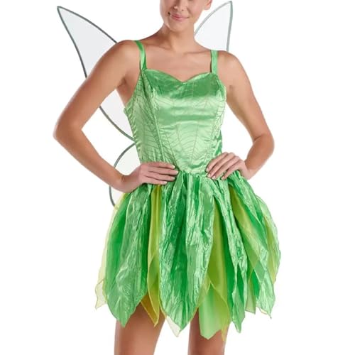 Qianderer Grünes Mini-Paillettenkleid, Tinker-Kostüm, Glockenkleid, Waldfee, Cosplay, Halloween, Verkleidung mit Flügeln (Da Green, S) von Qianderer